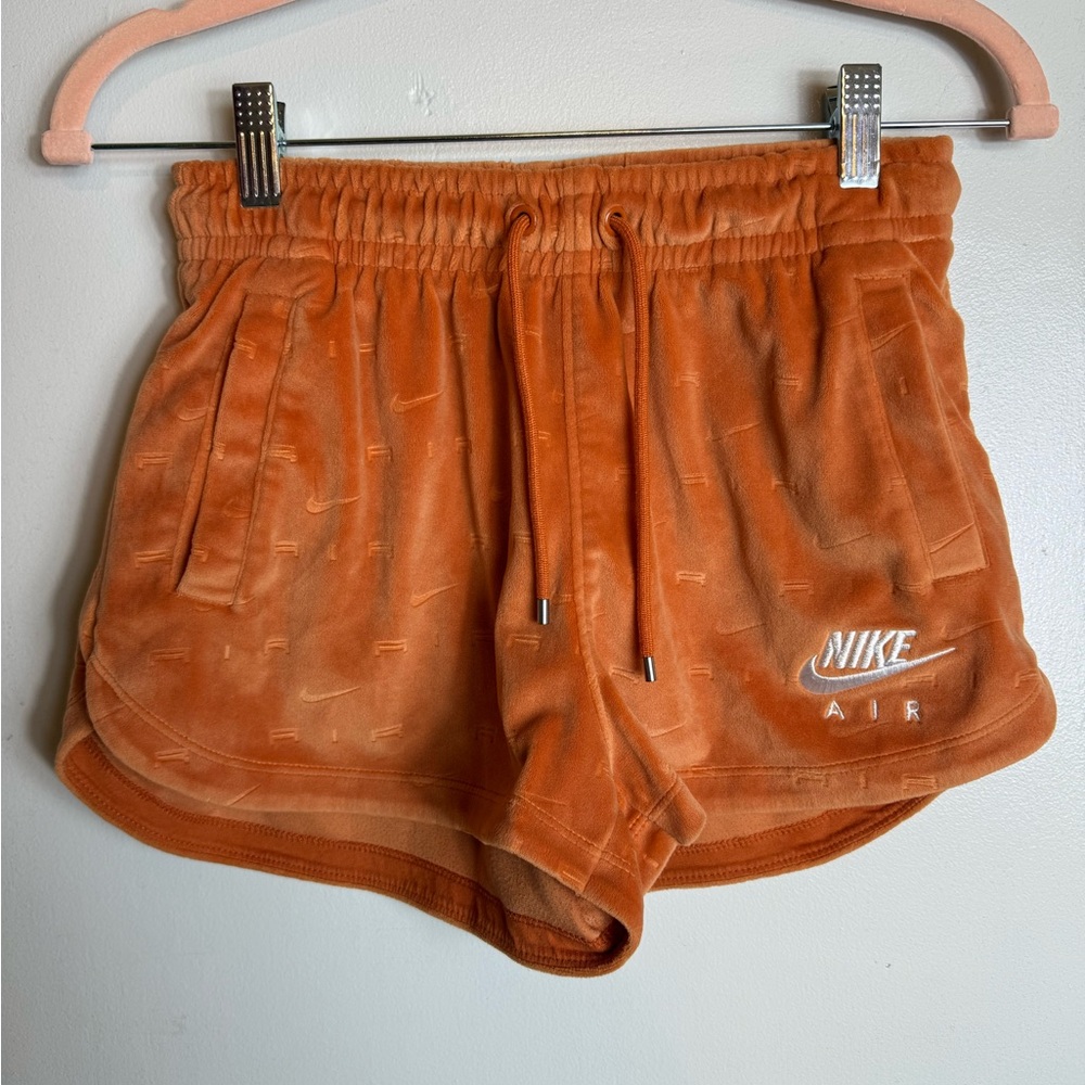 Nike Air Womens Velour Shorts Orange Size XS Pockets Drawstring Athletic Running